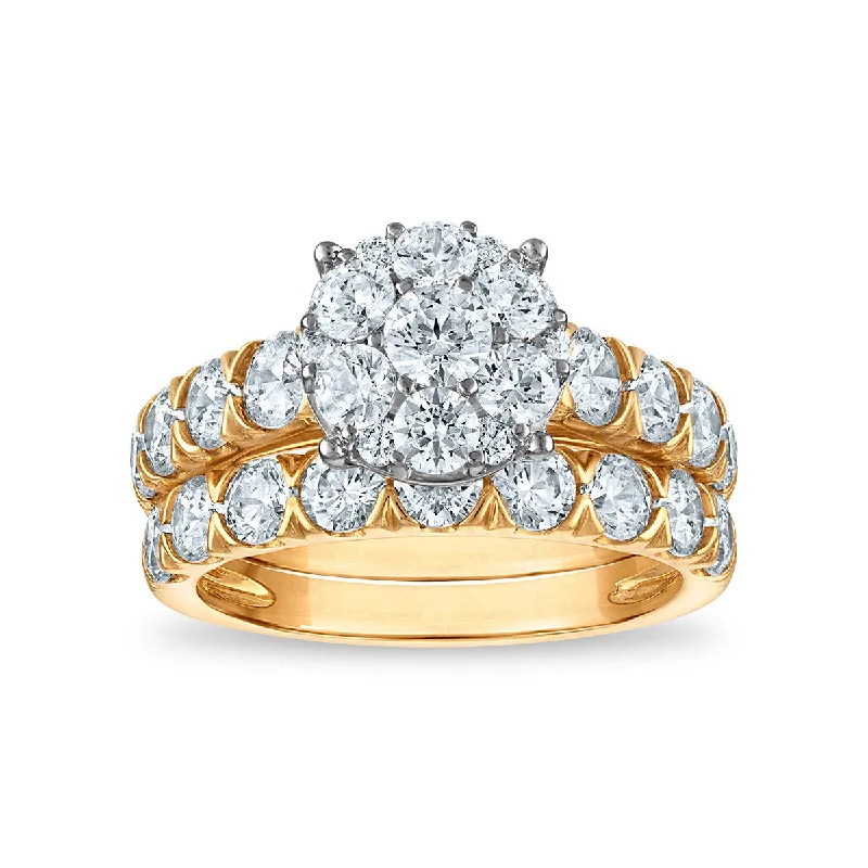 carved silver ring-Red Hot Deal 3 CTW Lab Grown Diamond Cluster Bridal Set in 10KT Yellow Gold