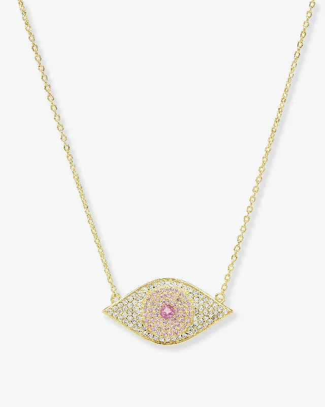 cast diamond necklace-Rose Evil Eye Necklace - Gold|Pink Sapphire