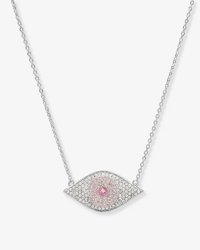 heirloom opal necklace-Rose Evil Eye Necklace - Silver|Pink Sapphire