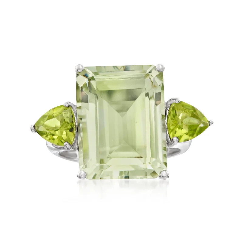 amber stack ring-Ross-Simons Emerald-Cut Prasiolite and Peridot Ring in Sterling Silver