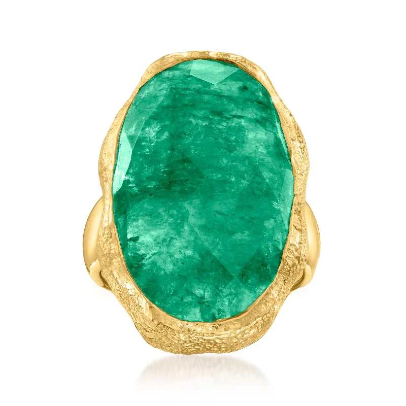 arched promise ring-Ross-Simons Emerald Ring in 18kt Gold Over Sterling