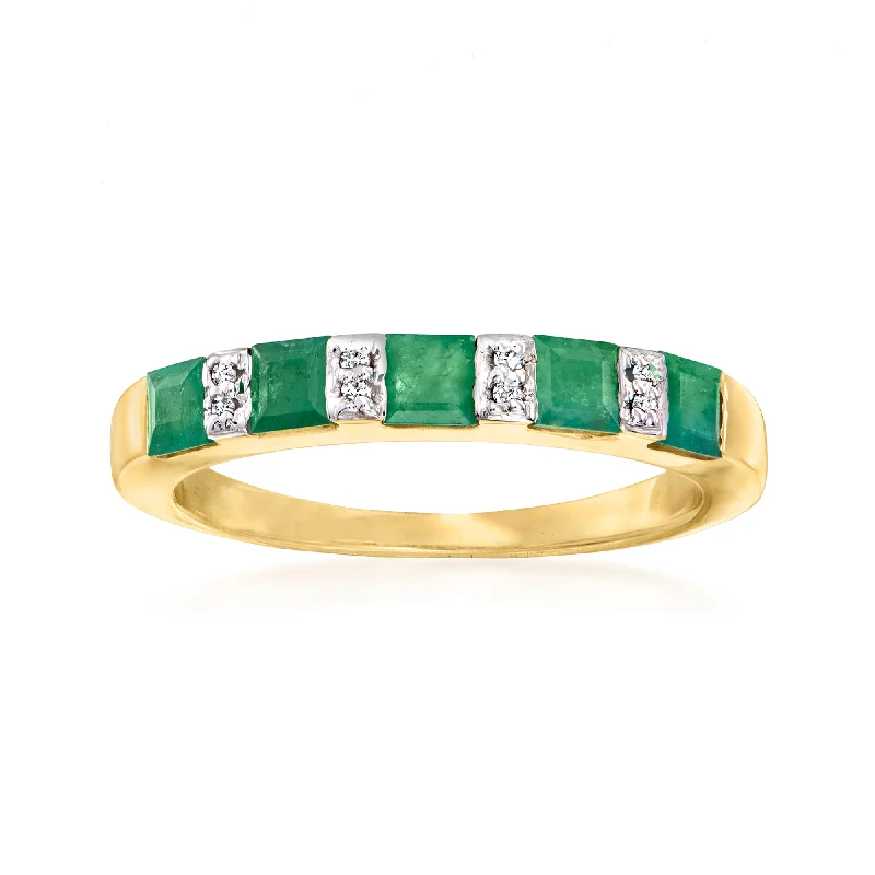 vintage pearl ring-Ross-Simons Emerald Ring With Diamond Accents in 18kt Gold Over Sterling