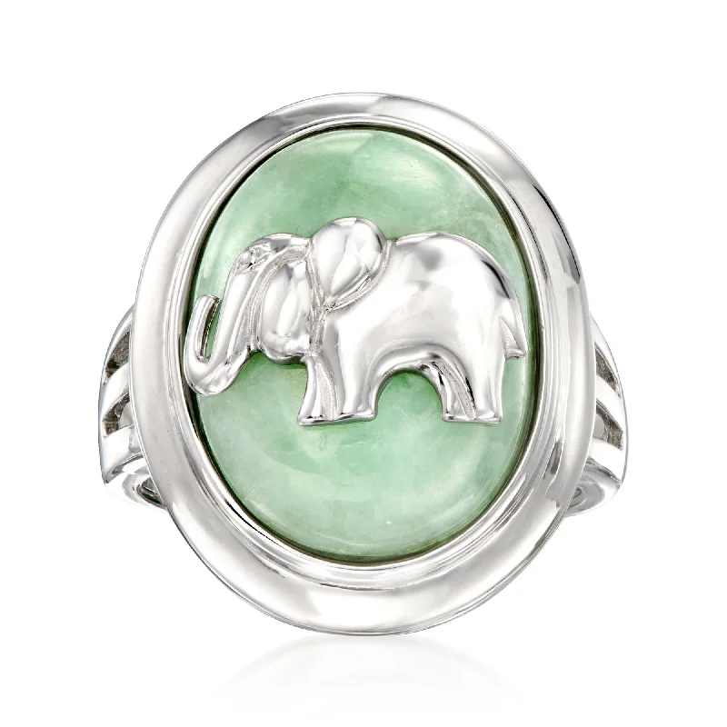 heirloom opal ring-Ross-Simons Jade Elephant Ring in Sterling Silver