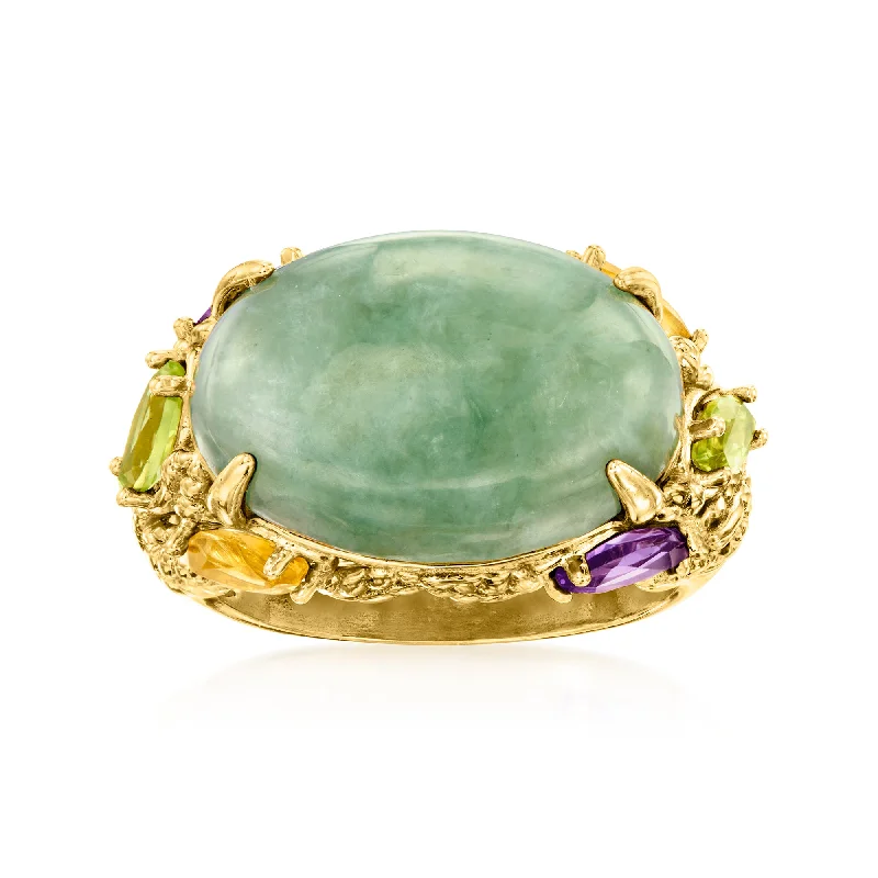 emerald step ring-Ross-Simons Jade and Multi-Gemstone Ring in 18kt Gold Over Sterling