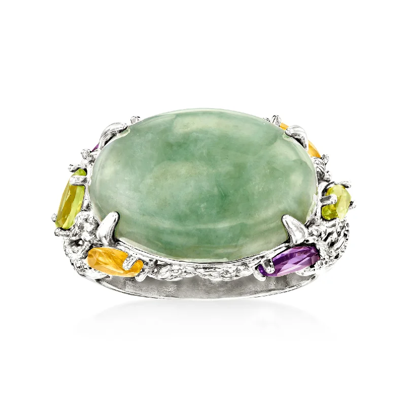 baroque emerald stack ring-Ross-Simons Jade and Multi-Gemstone Ring in Sterling Silver