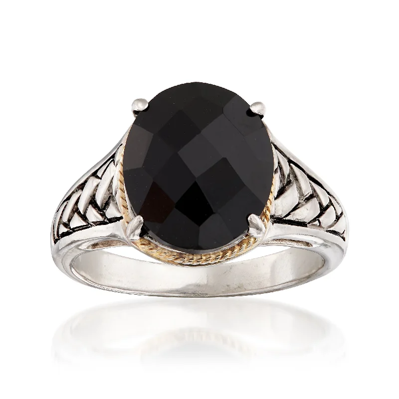 twisted silver ring-Ross-Simons Oval Black Onyx Braid Ring in Sterling Silver and 14kt Yellow Gold