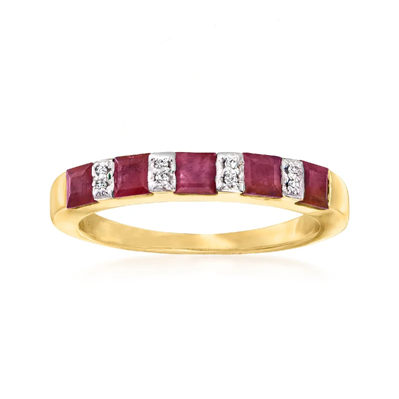 sci-fi sleek ring-Ross-Simons Ruby Ring With Diamond Accents in 18kt Gold Over Sterling