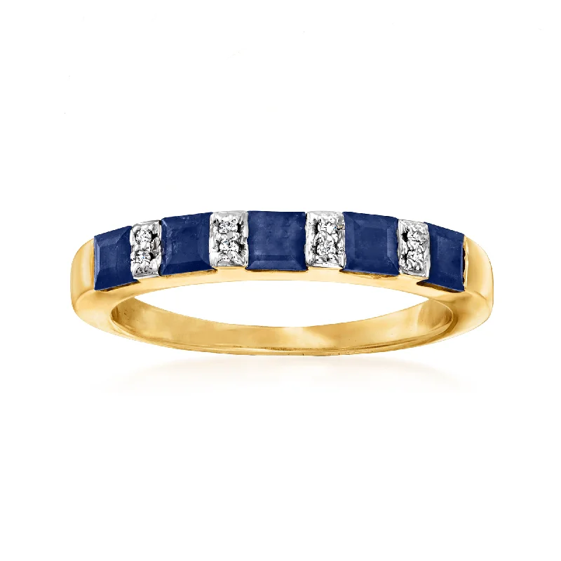 braided promise ring-Ross-Simons Sapphire Ring With Diamond Accents in 18kt Gold Over Sterling