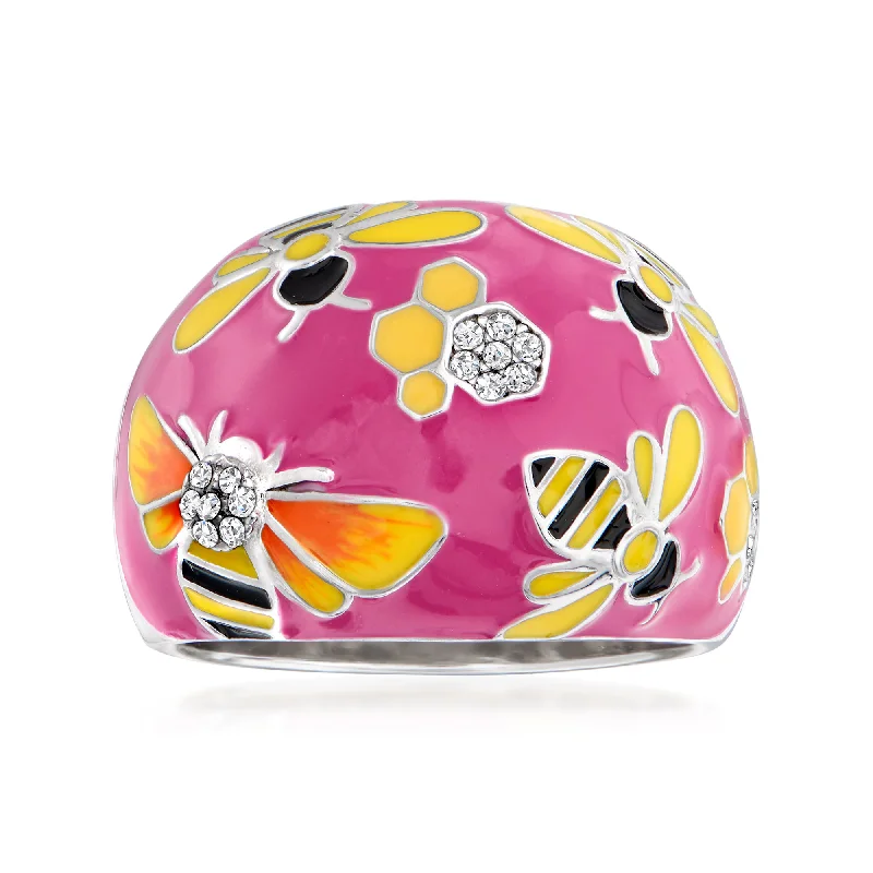 radiant topaz ring-Ross-Simons White Topaz and Multicolored Enamel Bumblebee Ring in Sterling Silver