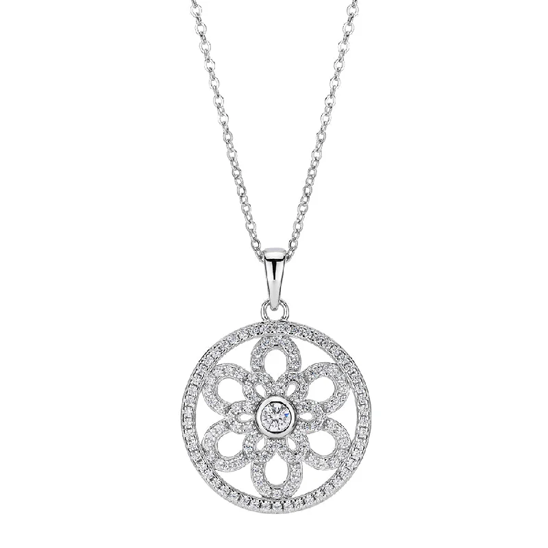 custom nebula necklace-Round Brilliant diamond simulant necklace in sterling silver