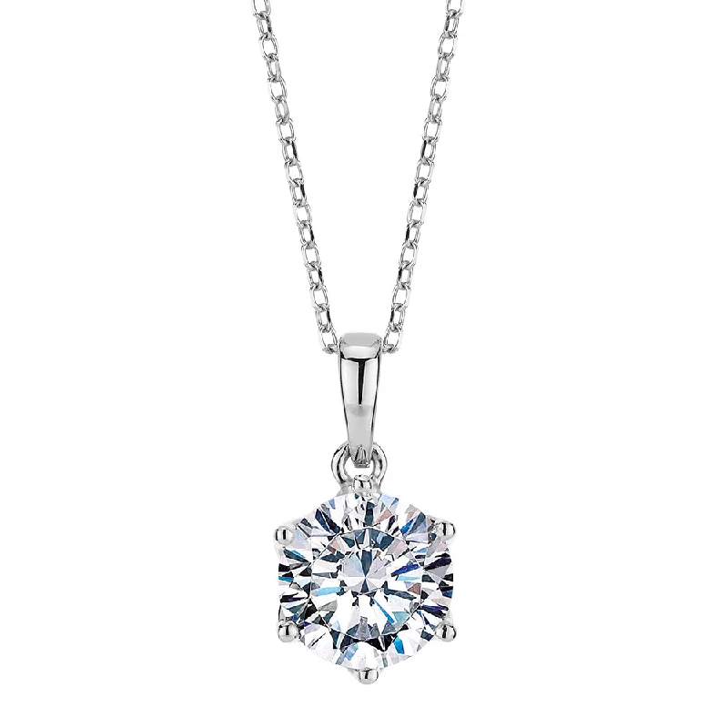 robust statement necklace-Round Brilliant solitaire pendant with 1.28 carat* diamond simulant in 10 carat white gold