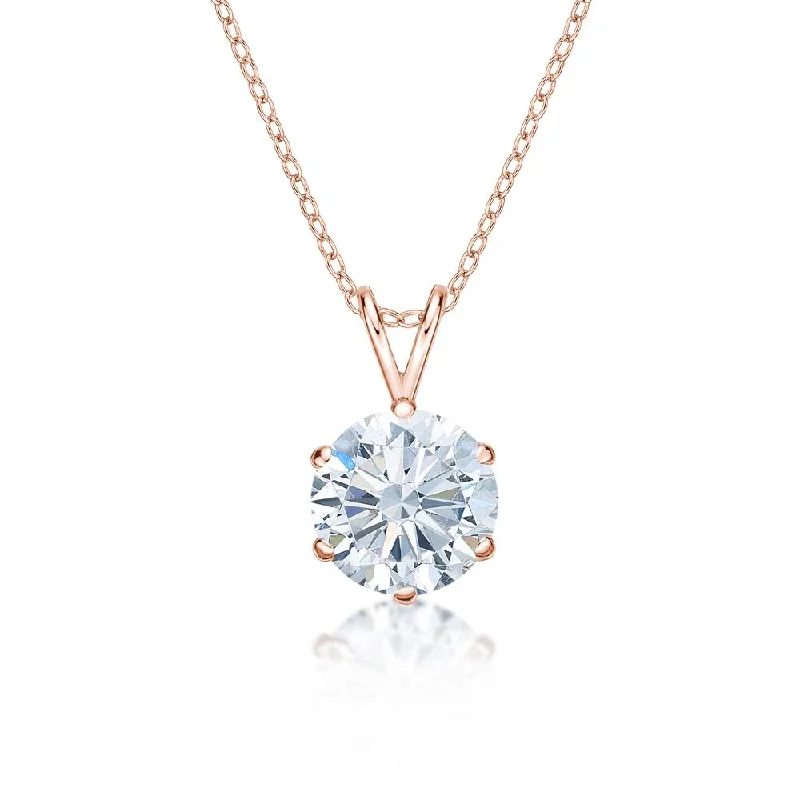 twilight diamond necklace-Round Brilliant solitaire pendant with 3 carat* diamond simulant in 10 carat rose gold