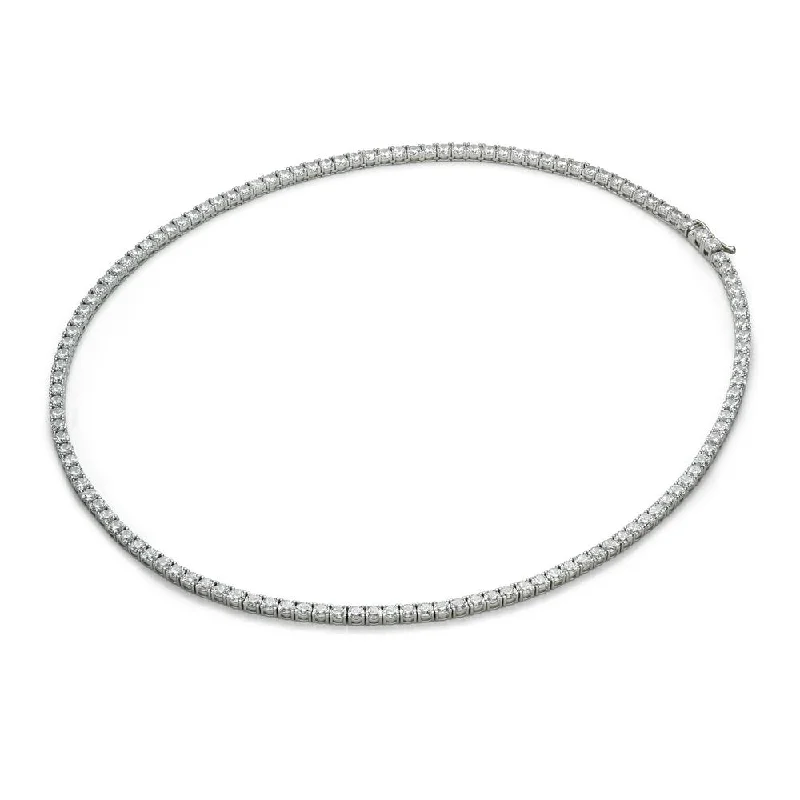 ribbed silver necklace-Round Brilliant tennis necklace with 19.72 carats* of diamond simulants in 10 carat white gold