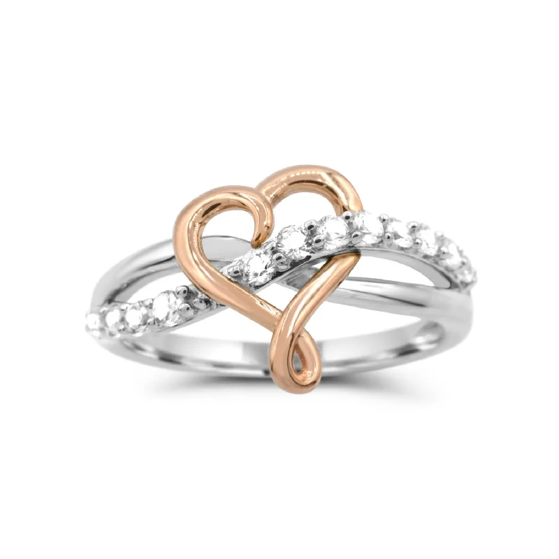 rose gold helix ring-Round White Sapphire Heart Eternal Romance Ring in Sterling Silver