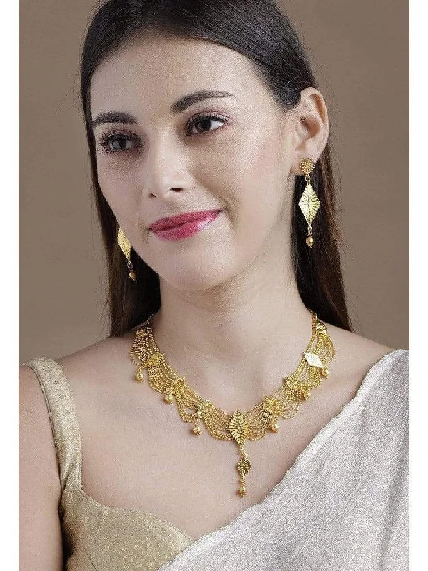 steel layered necklace-Rubans Gold Plated Handcrafted Layered Necklace Set