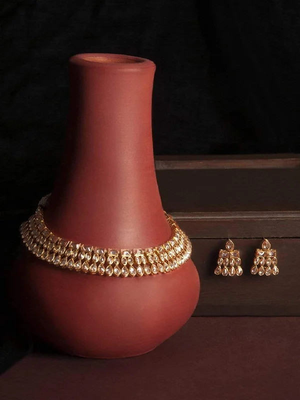 sci-fi twilight necklace-Rubans Gold-Plated Indian Traditional Kundan Necklace Set For Women