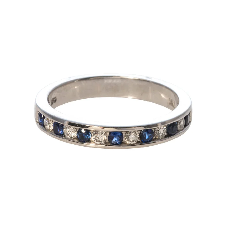 heirloom birthstone ring-Sapphire & Diamond Channel Set 14K Gold Halfway Band