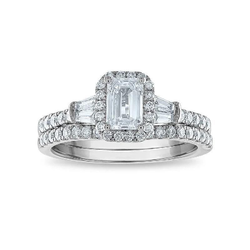 vintage-style promise ring-Signature EcoLove 1 1/2 CTW Lab Grown Diamond Halo Bridal Set in 14KT White Gold