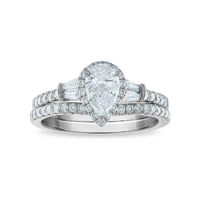 rose gold six-band ring-Signature EcoLove 1 1/2 CTW Lab Grown Diamond Halo Bridal Set in 14KT White Gold