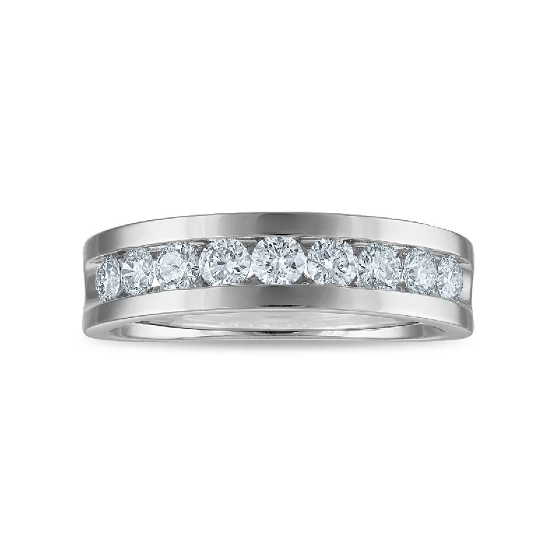 weathered silver band ring-Signature EcoLove 1 CTW Lab Grown Diamond Wedding Ring in 14KT White Gold