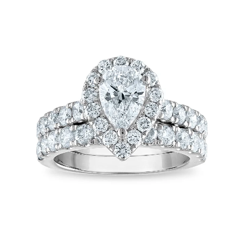 braided knot ring-Signature EcoLove Diamond Dreams 3 CTW Lab Grown Diamond Halo Bridal Set in 14KT White Gold