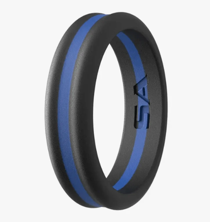 wave gemstone ring-Silicone Men's Ring in Black and Blue Tone with Rounded Edges