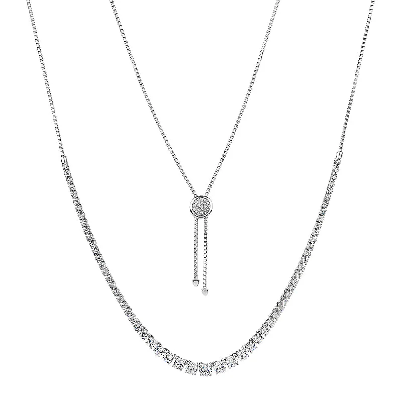 weathered silver chain necklace-Slider necklace with 7.28 carats* of diamond simulants in sterling silver