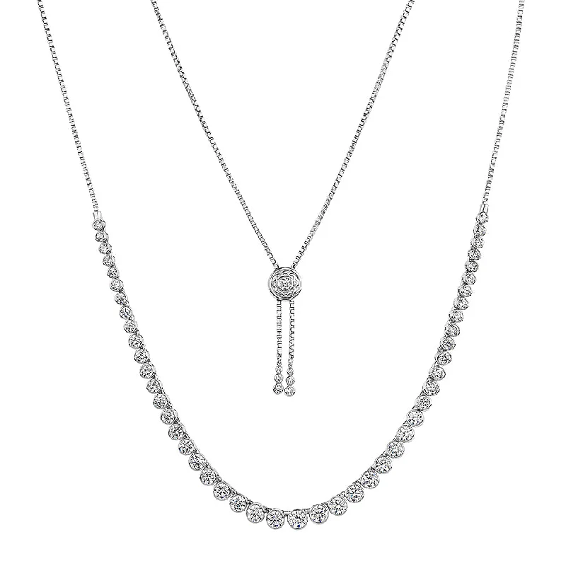 wave-shaped chain necklace-Slider necklace with 9.89 carats* of diamond simulants in sterling silver