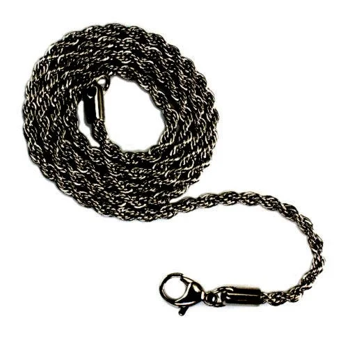 rugged silver ring-Stainless Steel Black 3.0mm Rope Chain, Length: 24 inch