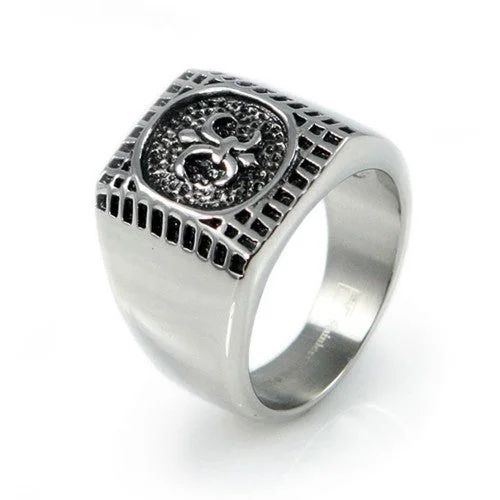 cast silver band ring-Stainless Steel Fleur De Lis Ring -18mm