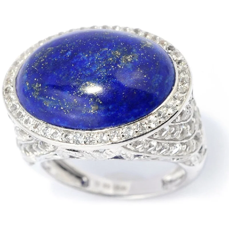 wave-shaped promise ring-Sterling Silver 2.77ct TGW Lapis and White Topaz East-west Ring