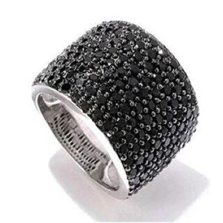 carved silver ring-Sterling Silver 4 1/10ct Black Spinel Cluster Band