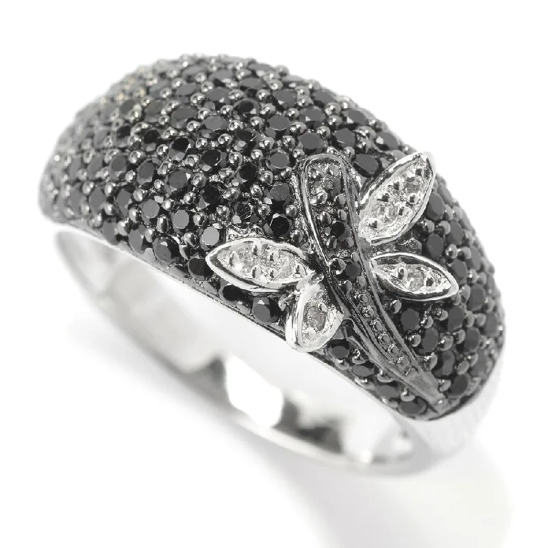 steel promise ring-Sterling Silver Black Spinel and White Zircon Dragonfly Ring