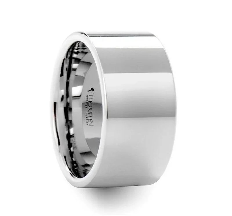 wave-shaped promise ring-STOCKTON Flat Style Polished White Tungsten Ring - 12mm