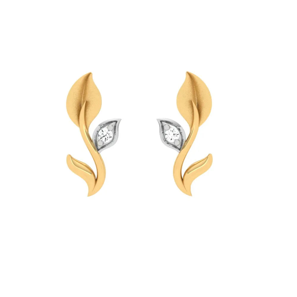 arched modern earrings-Stone-studded Leaf Motif Gold Earring Design With Impeccable Craftsmanship