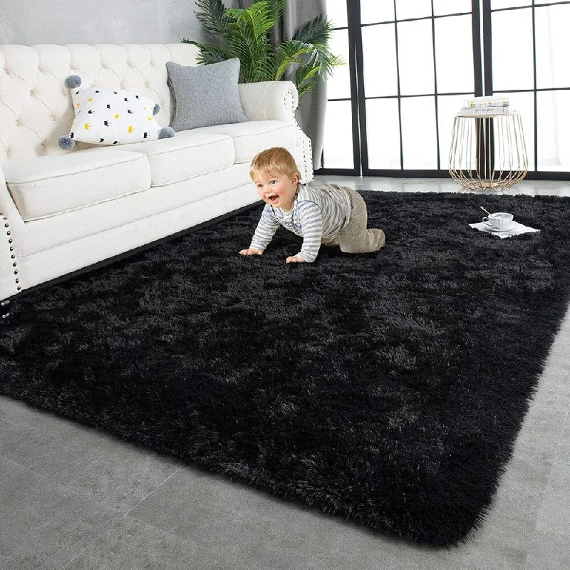 stretchable gold ring-Super Soft Shaggy Rugs Fluffy Carpets, 4x5.9,Black