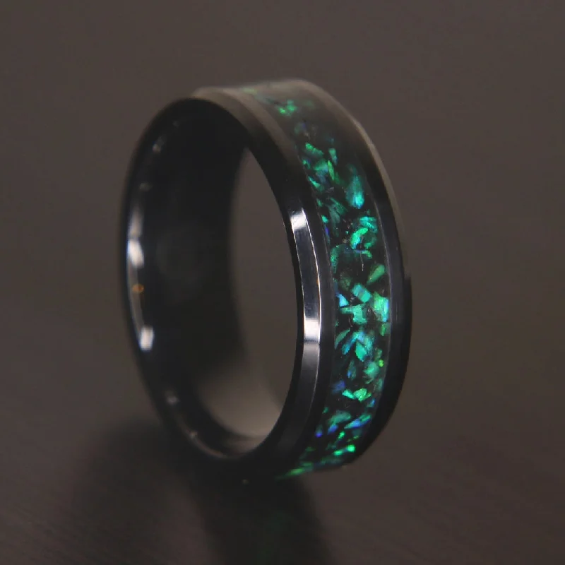 stretchable eternity ring-The Kaiju Black Ceramic Glowstone Ring