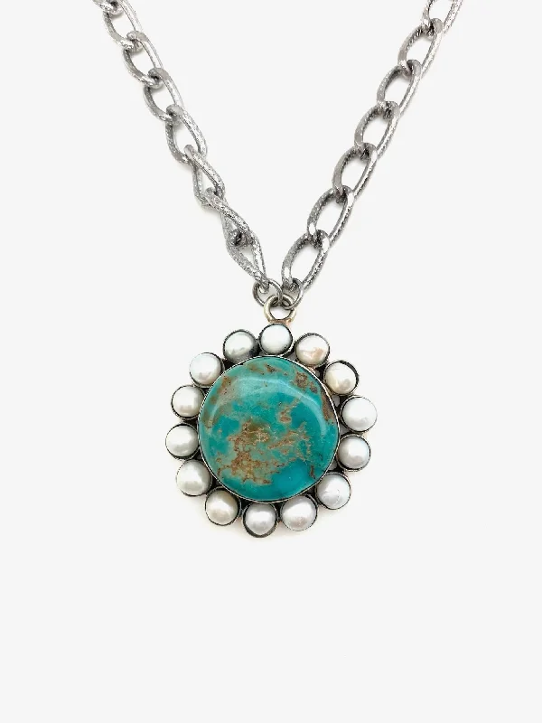 gold weave necklace-Turquoise & Pearl Tillie Necklace