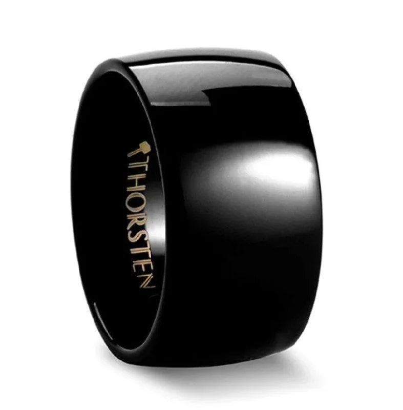 rose gold six-band ring-TWILIGHT Domed Polished Black Tungsten Ring - 12mm