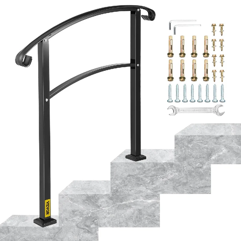 tendril promise ring-VEVOR Iron Handrail Stair Railing 1 or 3 Steps Adjustable Matte Black Handrail - 1 or 3 Steps