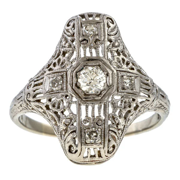 prism gem ring-Art Deco Filigree Engagement Ring, Old Euro 0.15ct