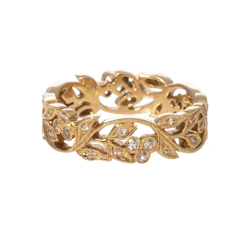 twilight diamond ring-White Sapphire 14K Yellow Gold Floral Eternity Band