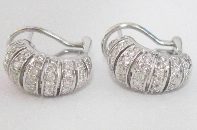 weathered statement earrings-1.19 TCW Natural Round Brilliant Diamond Huggie Earrings G SI1 14k White Gold