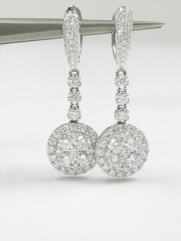 weathered silver hoop earrings-1.74 TCW Round Cut Diamond Illusion Drop Dangling Earrings F VS-2 18k White Gold