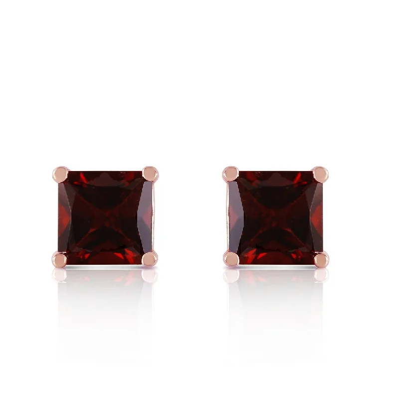 rose gold wave earrings-1.75 Carat 14K Solid Gold Sparkle Garnet Stud Gemstone Earrings