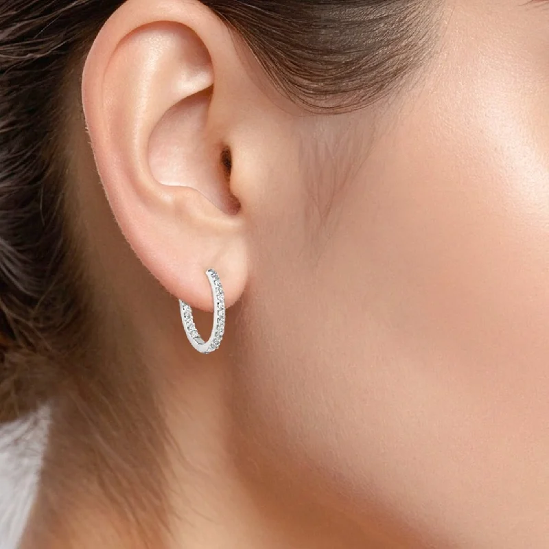 rose gold wave earrings-1 Carat TW Lab-Grown Diamond Inside-Out Hoop Earrings in 14K White Gold