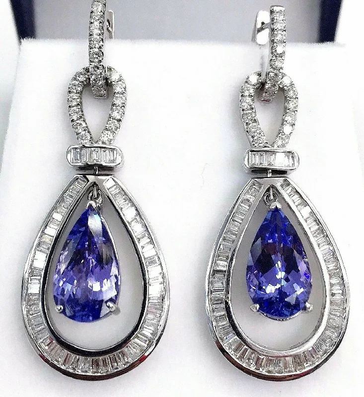 sci-fi angular earrings-10.84 Carats t.w. Diamond and Tanzanite Custom Made Dangle Earrings 18K Gold