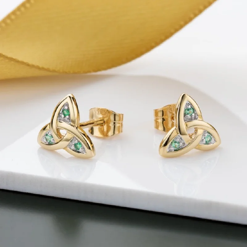 weathered gold earrings-14K Gold Emerald Trinity Knot Earrings