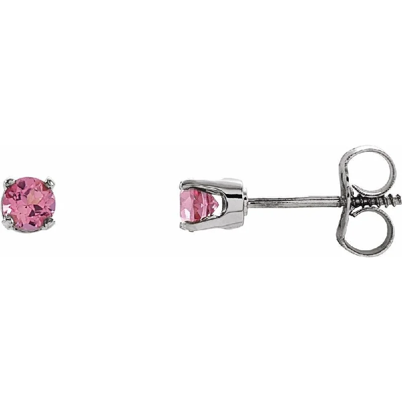 rover peridot earrings-14k White Gold 3 mm Round Imitation Pink Tourmaline Youth Birthstone Stud Earring for Women