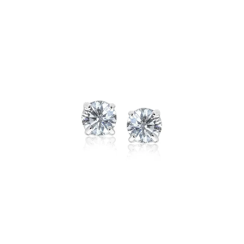 rugged silver earrings-14k White Gold 3mm Faceted White Cubic Zirconia Stud Earrings